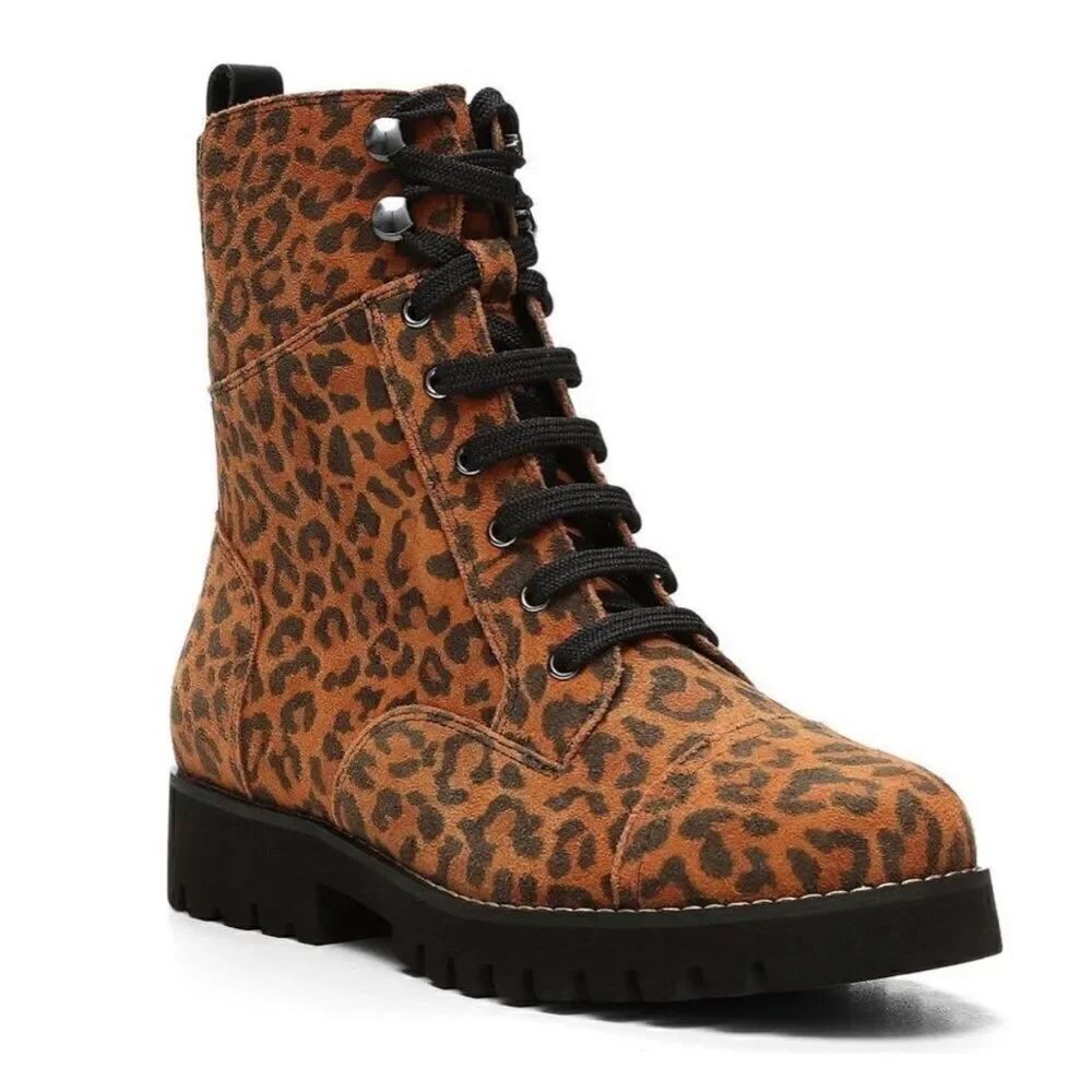 Donald Pliner Ease Leopard Print Suede Lace Up High Top Boots, NWOB Size 7